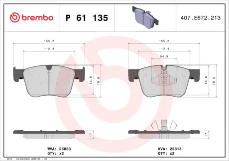 Гальмівні колодки BREMBO P61 135