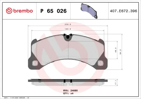 Гальмівні колодки BREMBO P65 026