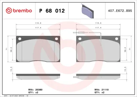Тормозные колодки BREMBO P68 012