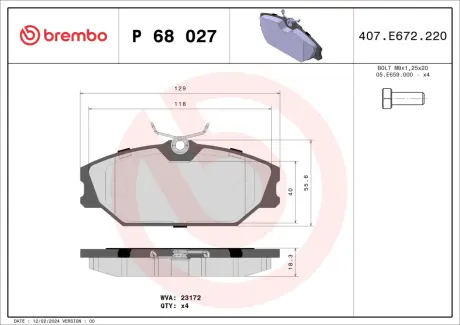 Тормозные колодки BREMBO P68 027