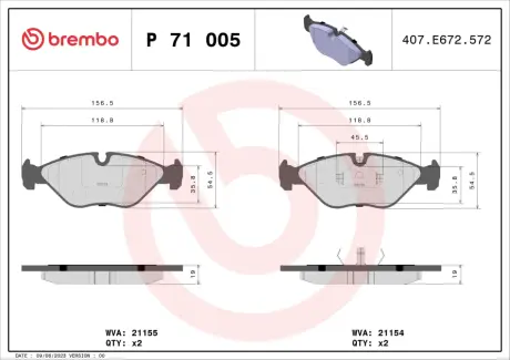 Тормозные колодки BREMBO P71 005