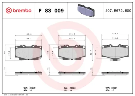 Гальмівні колодки BREMBO P83 009