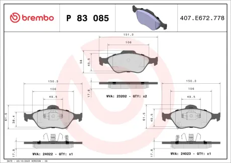 Гальмівні колодки BREMBO P83 085