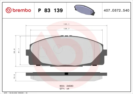 Гальмівні колодки дискові BREMBO P83139