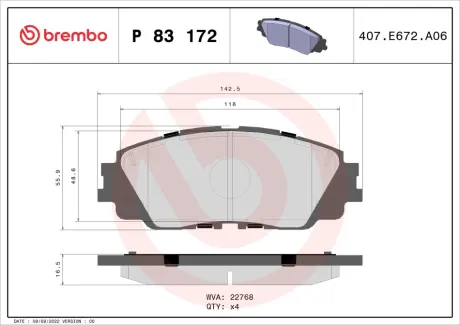 Тормозные колодки BREMBO P83 172