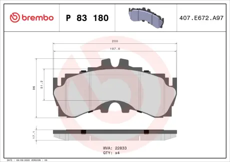 Гальмівні колодки дискові BREMBO P83 180
