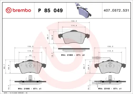 Тормозные колодки BREMBO P85 049