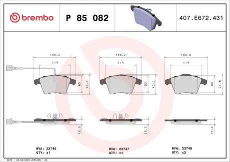 Гальмівні колодки BREMBO P85 082