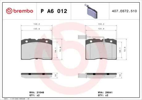 Тормозные колодки BREMBO PA6 012