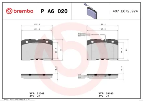 Тормозные колодки BREMBO PA6 020