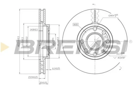 Гальмівний диск пер. Opel Astra G 95- (256*24) Bremsi CD7041V