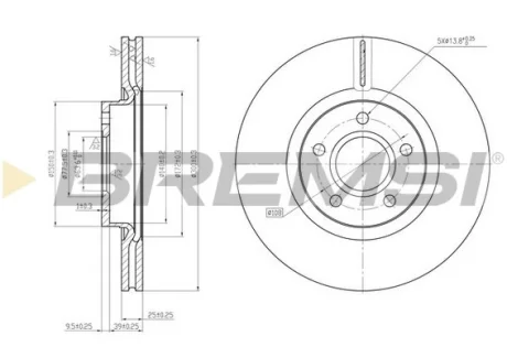 Гальмівний диск пер. Ford Focus/C-Max/Kuga/ Volvo C30/C70 03- (300*25) Bremsi CD7225V