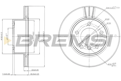 Гальмівний диск пер. BMW F20,F21,F22 11- (284*22) Bremsi CD7228V
