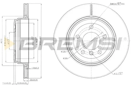 Гальмівний диск зад. BMW E60/E61/E63/E64 03- (320*20) Bremsi CD7260V