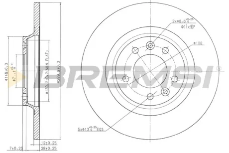 Гальмівний диск зад. Citroen C5 08-/Peugeot 407/508/607 04- (290*12) Bremsi CD7275S