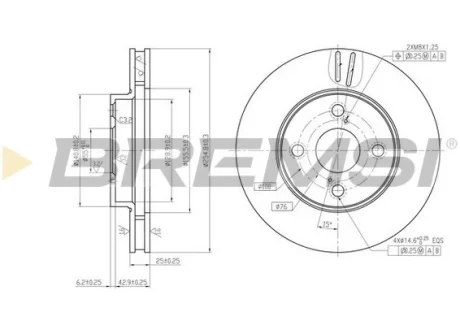 Гальмівний диск пер. Corolla/RunX/Prius 00-13 Bremsi CD7294V