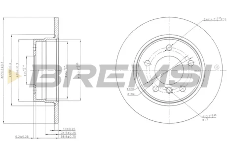 Гальмівний диск зад. BMW 1 (E81/E87) 1.6-2.0 04-11 (280x10mm) Bremsi CD7303S