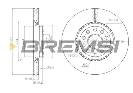 Гальмівний диск перед. Caddy III/IV/Golf/Jetta/Passat/Octavia 05- (312x25) Bremsi CD7305V