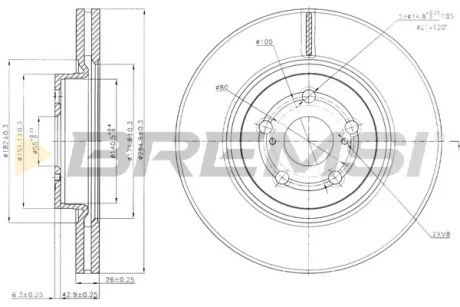 Гальмівний диск пер. Toyota Avensis T25 04- (295*26) Bremsi CD7315V