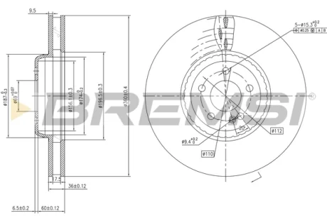 Гальмівний диск зад. MB C-class (W205)/E-class (W213) 3.0-3.5 15-21 (360x36mm) Bremsi CD7329V