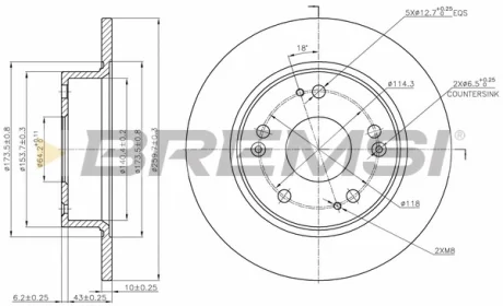 Гальмівний диск зад. Honda Accord 7 03- (260*10) Bremsi CD7390S