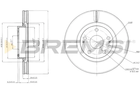 Гальмівний диск пер. TOYOTA Avensis (_T25_) 05-, Corolla 04- (295*26) Bremsi CD7401V