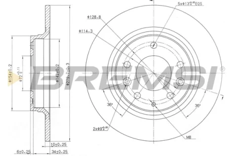 Гальмівний диск задн Mazda 6 02- (280x10) Bremsi CD7500S