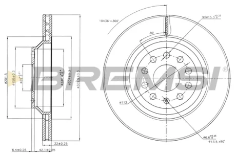 Гальмівний диск зад. Audi A3/ Kodiaq 16-/Octavia12-/Superb/Passat B6/B7/B8/Tiguan (310х22) Bremsi CD7503V