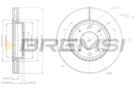 Гальмівний диск пер. Kia Cerato 04- (275*26) Bremsi CD7528V