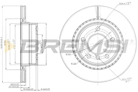 Гальмівний диск зад. BMW 1 (E81/E87)/3 (E90/E91) 03- (300x20) Bremsi CD7549V