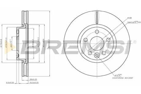 Гальмівний диск пер. Mondeo IV (BA7),S-MAX,Galaxy 06-/S60, S80, XC70 10- (300x28) Bremsi CD7567V