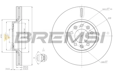 Гальмівний диск пер. Citroen Jumpy,C5 III 08-/Fiat Scudo, Peugeot 407,508,Expert 07- (304*28) Bremsi CD7615V