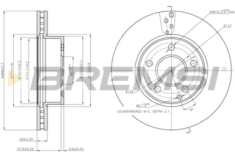Гальмівний диск пер. MB C-CLASS S204 07-14 Bremsi CD7688V
