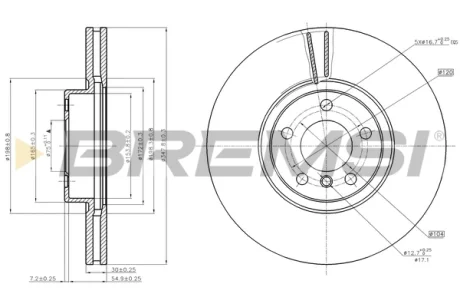 Гальмівний диск перед. BMW X5 (E70/F15/F85) / X6 (E71-72/F16/F86) 07- (348x30) Bremsi CD7713V
