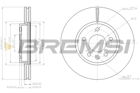 Гальмівний диск пер. Astra J/Cruze/Volt/Zafira C 09- (300*26) Bremsi CD7870V