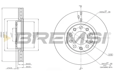 Гальмівний диск перед. FIAT 500X/RENEGADE SUV 1.4-1.6 14- (281x26mm) Bremsi CD7956V