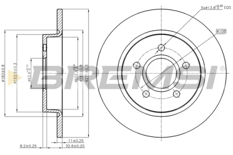 Гальмівний диск задн. Focus 1.0-2.0 EcoBoost/TDCi 14-21 Bremsi CD8061S