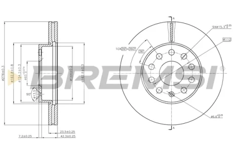 Гальмівний диск перед. VW Golf VII 12- (276x24) Bremsi CD8400V