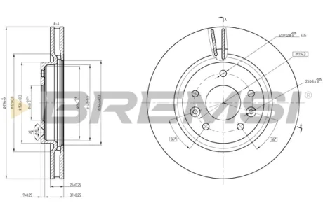 Гальмівний диск пер. Nissan Leaf 10-,Qashqai 13-,X-Trail 14-/Renault Kadjar 15-,Koleos 16- (296*26) Bremsi CD8466V