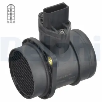 Витратомір повітря (5 pin, модуль) AUDI A3 SEAT LEON, TOLEDO II SKODA OCTAVIA I VW BORA, BORA I, GOLF IV, LUPO I, NEW BEETLE, PASSAT B5 1.2D-2.0 09.96-12.13 Delphi AF10300-12B1