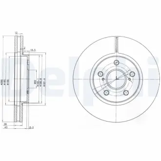 Комплект гальмівних дисків (2 шт) передн Лів/Прав LEXUS ES, RX TOYOTA CAMRY, HARRIER, PREVIA II 2.0-3.3 05.97-11.06 Delphi BG3735