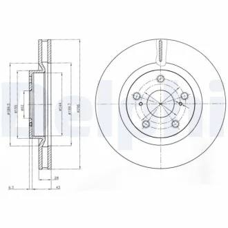 TOYOTA гальмівний диск передн. Rav-4 08-,Camry 2,4-3,5 -11 Delphi BG4114C