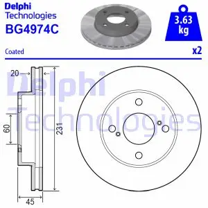 SUZUKI Гальмівний диск передн. IGNIS III 1.2 16- Delphi BG4974C