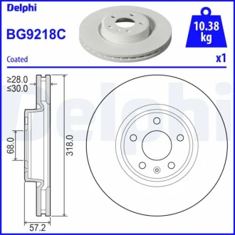 AUDI гальмівний диск передн. A4 Allroad 16 Delphi BG9218C