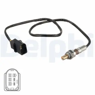 Лямбда-зонд (535мм) SEAT CORDOBA, IBIZA III, LEON, TOLEDO II SKODA FABIA I, FABIA I PRAKTIK VW BORA, BORA I, GOLF IV, POLO, POLO IV 1.4/1.6 10.99-04.12 Delphi ES21096-12B1