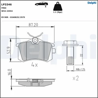VW гальмівні колодки задн T4, Sharan 00- Ford Galaxy 00- Seat Alhambra Delphi LP3346