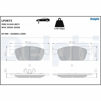 Фото - комплект гальмівних колодок з 4 шт. дисків Delphi LP3672 Комплект гальмівних колодок з 4 шт. дисків Delphi LP3672