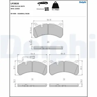 Комплект гальмівних колодок з 4 шт. дисків Delphi LP3820