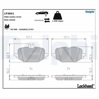 Комплект гальмівних колодок задн, MERCEDES C ALL-TERRAIN (S206), C T-MODEL (S206), C (W206), CLE (A236), CLE (C236), E ALL-TERRAIN (S214), E T-MODEL (S214), E (W214) 1.5H-3.0H 03.21- Delphi LP3841