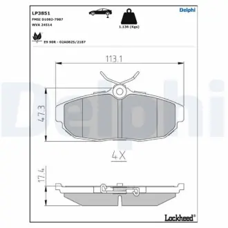 Комплект гальмівних колодок задн, FORD USA MUSTANG 3.7-5.4 12.04- Delphi LP3851